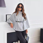 Women's Cape Jacket with Stylish Belt and Elegant Texture
