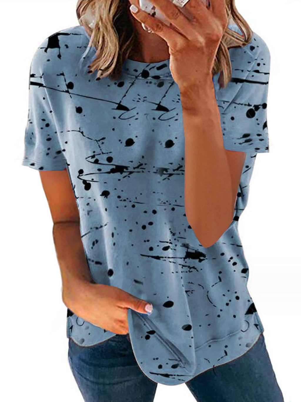 Women's Creative Short-Sleeve T-Shirt with Modern Splatter Design