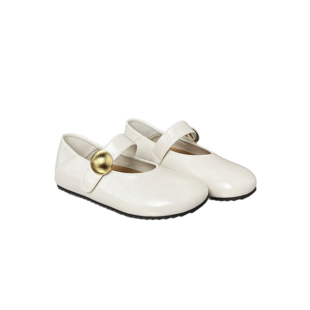 Women's Ballet Flats with Elegant Strap and Gold Buckle