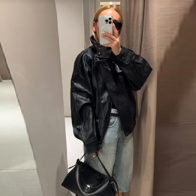 Elegant Women's Voluminous Jacket with Stand-Up Collar