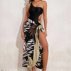 Women's Asymmetrical Swimsuit Set with Elegant Sarong