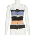 Women's Striped Bandeau Top with Decorative Buttons