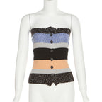 Women's Striped Bandeau Top with Decorative Buttons