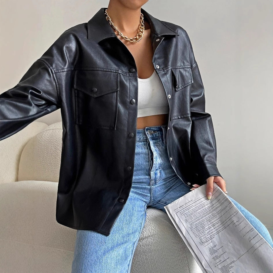 Women's Faux Leather Overshirt