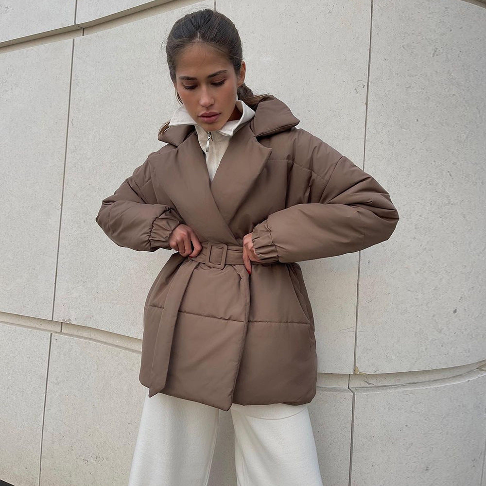 Elegant Padded Jacket with Waist Belt