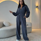 Elegant Jumpsuit with Short Zipper and Elastic Waistband