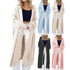 Women's Lightweight Knit Coat with Wide Sleeves and Pockets