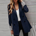 Elegant Double-Breasted Blazer with Plaid Detail
