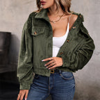 Women's Casual Corduroy Jacket with Two Chest Pockets and Button Placket