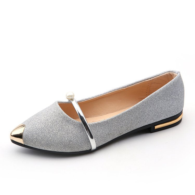 Women's Ballet Flats with Sparkling Glitter Material and Elegant Appliqué