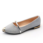 Women's Ballet Flats with Sparkling Glitter Material and Elegant Appliqué