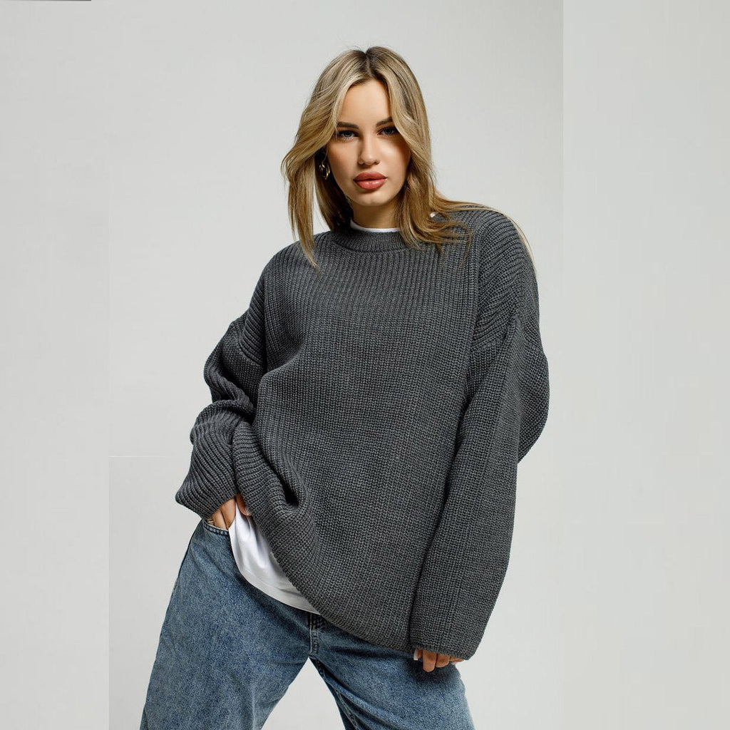 Women's Chunky Knit Comfort Sweater with Round Neckline