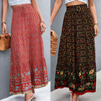 Floral Pattern Maxi Skirt with Elastic Waistband