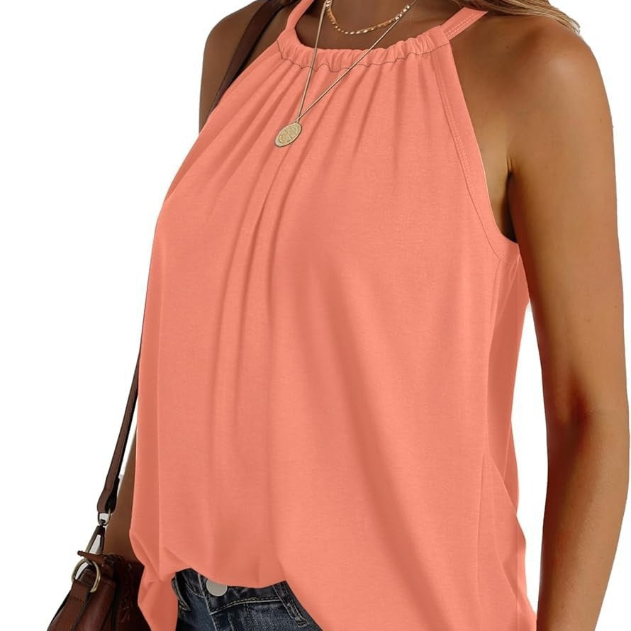 Sleeveless Top with Ruffle Hem and Loose Fit