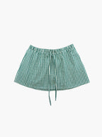 Casual Gingham Skirt with Elastic Waist and Drawstring