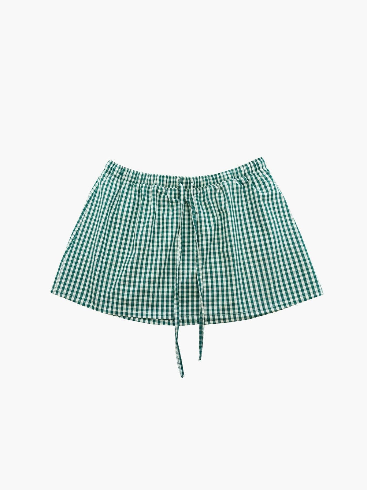 Casual Gingham Skirt with Elastic Waist and Drawstring