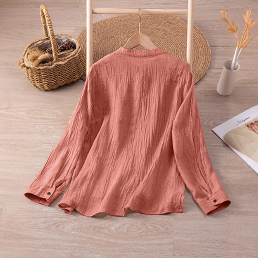 Women's Casual Textured Blouse with Button Detail