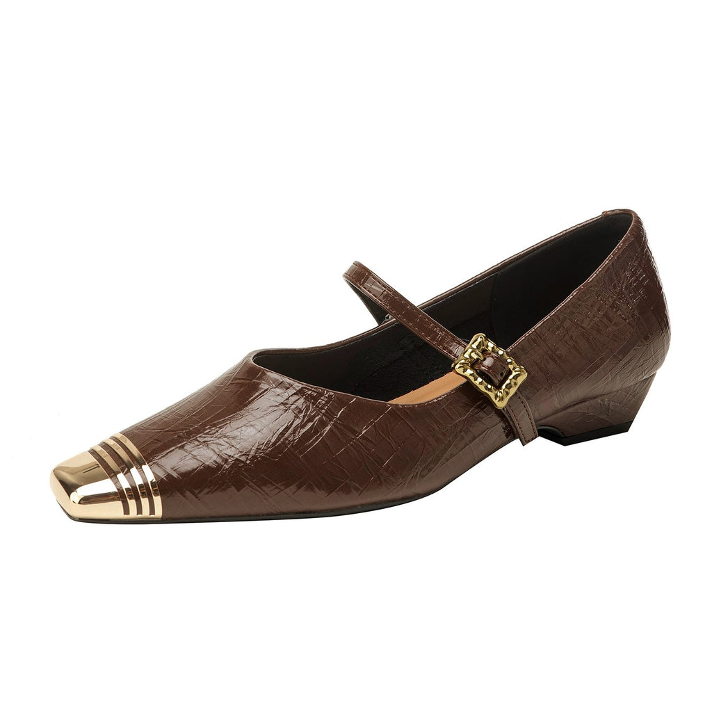 Women's Ballerina Flats with Strap and Block Heel