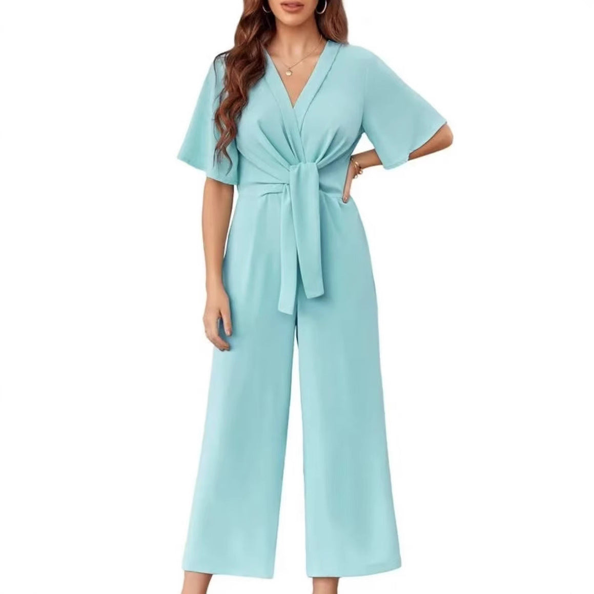 Women's Wide-Leg Jumpsuit with Waist Tie