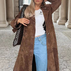 Elegant Tailored Suede Trench Coat with Belt
