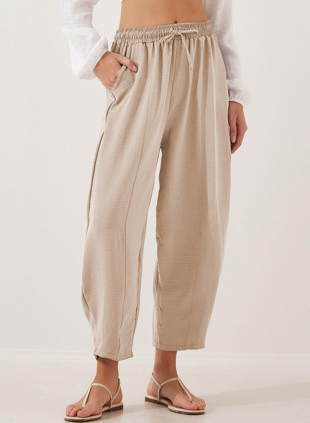 Women's Relaxed Casual Pants with Elastic Waist and Pockets