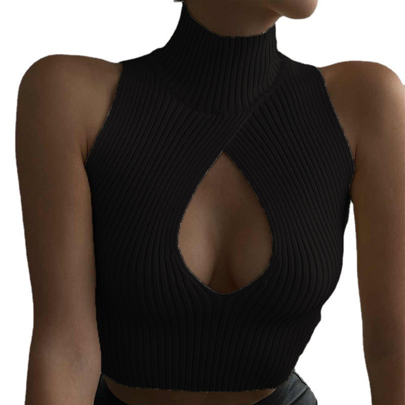 Women's Sleeveless High-Neck Top with Deep Cutout