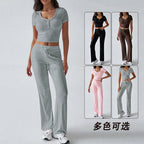 Women's Comfortable Leisure Set with Short Top and Wide-Leg Pants