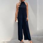 Elegant Jumpsuit with High Collar and Wide Leg