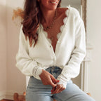 Women's Fine Knit Cardigan with Elegant Lace