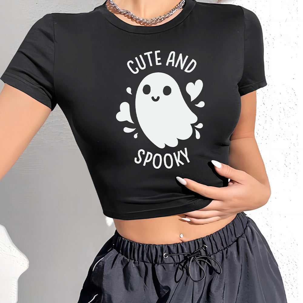 Women's Crop Shirt with Playful Ghost Motif