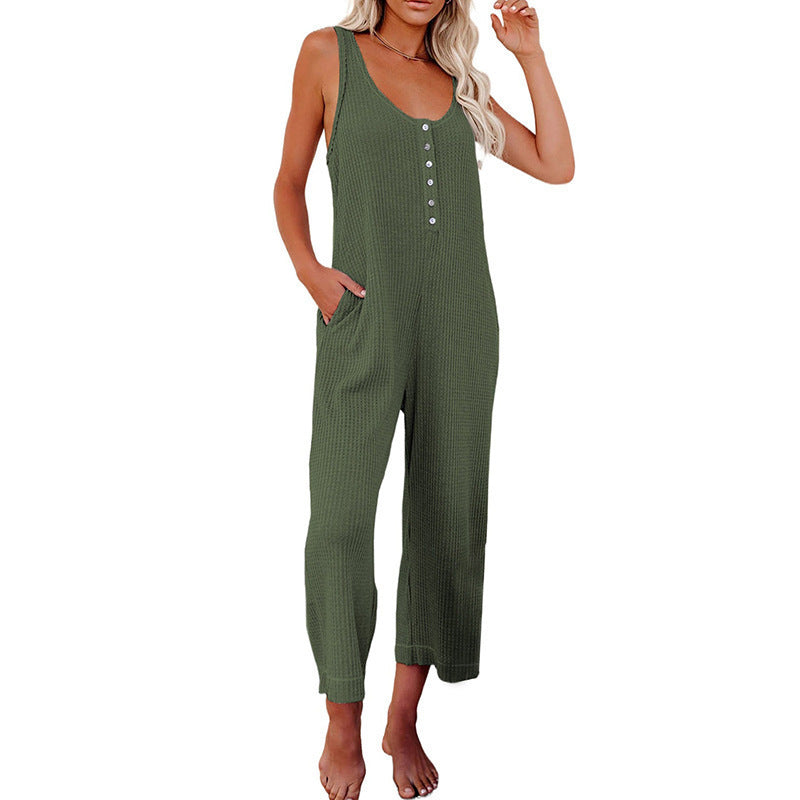 Women's Comfortable Jersey Jumpsuit with Button Details and Pockets