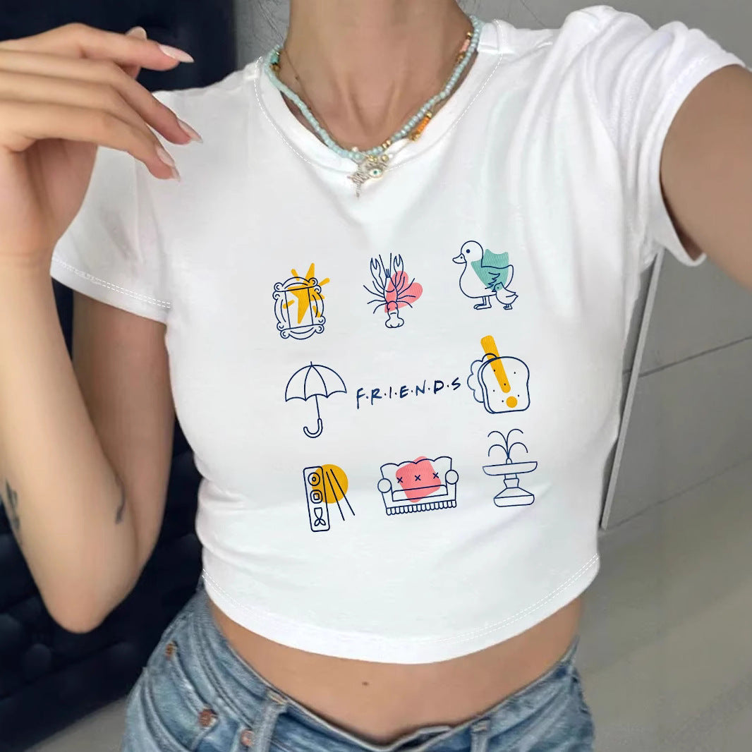 Women's Crop T-Shirt with Creative Casual Design