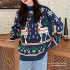 Women's Festive Sweater with 3D Reindeer Motif and High Collar