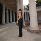 Women's Evening Dress with Elegant Back Cutout and Flowing Fabric