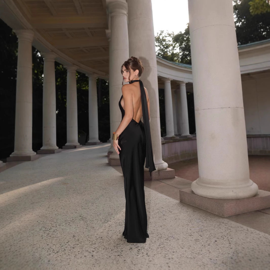 Women's Evening Dress with Elegant Back Cutout and Flowing Fabric