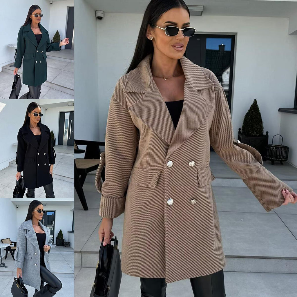 Elegant Oversized Blazer with Double Button Placket and Pockets