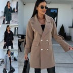 Elegant Oversized Blazer with Double Button Placket and Pockets