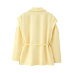 Women's Elegant Oversized Blazer Jacket with Belt and Shoulder Pads