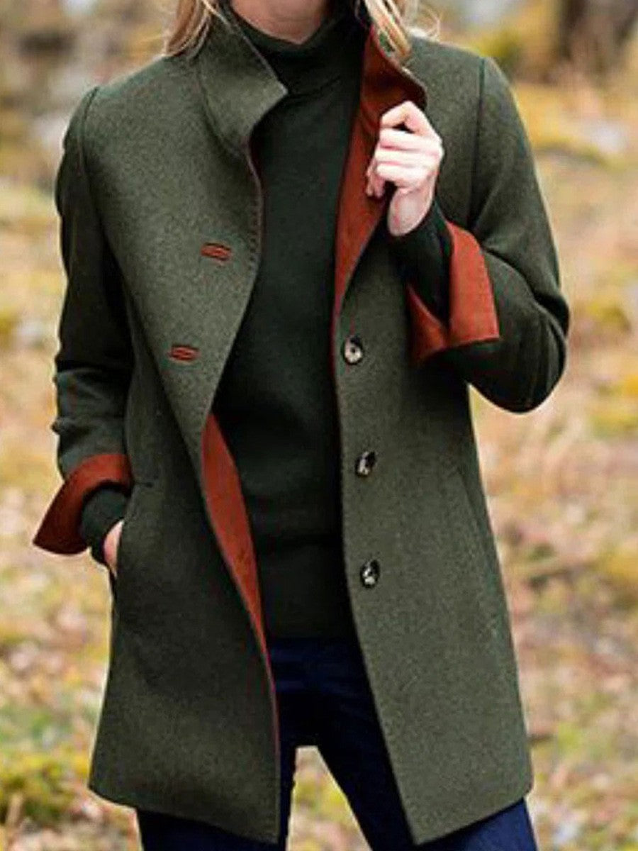 Elegant Long Cotton Coat with Double-Breasted Buttons