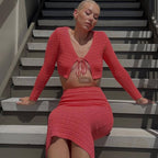 Women's Knitted Crop Top and Maxi Skirt Set