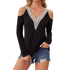 Women's Elegant Long-Sleeve Shirt with Decorative Neckline