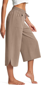 Women's Comfortable Culottes with Elastic Waist and Practical Pockets
