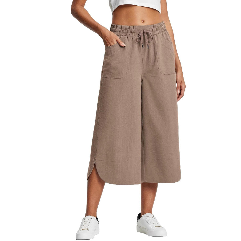Women's Comfortable Culottes with Elastic Waist and Practical Pockets