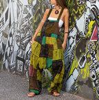 Women's Casual Jumpsuit with Colorful Patchwork Pattern