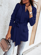 Women's Elegant Tailored Blazer with Belt and Pockets