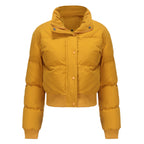 Women's Cropped Quilted Jacket with High Collar and Snap Buttons
