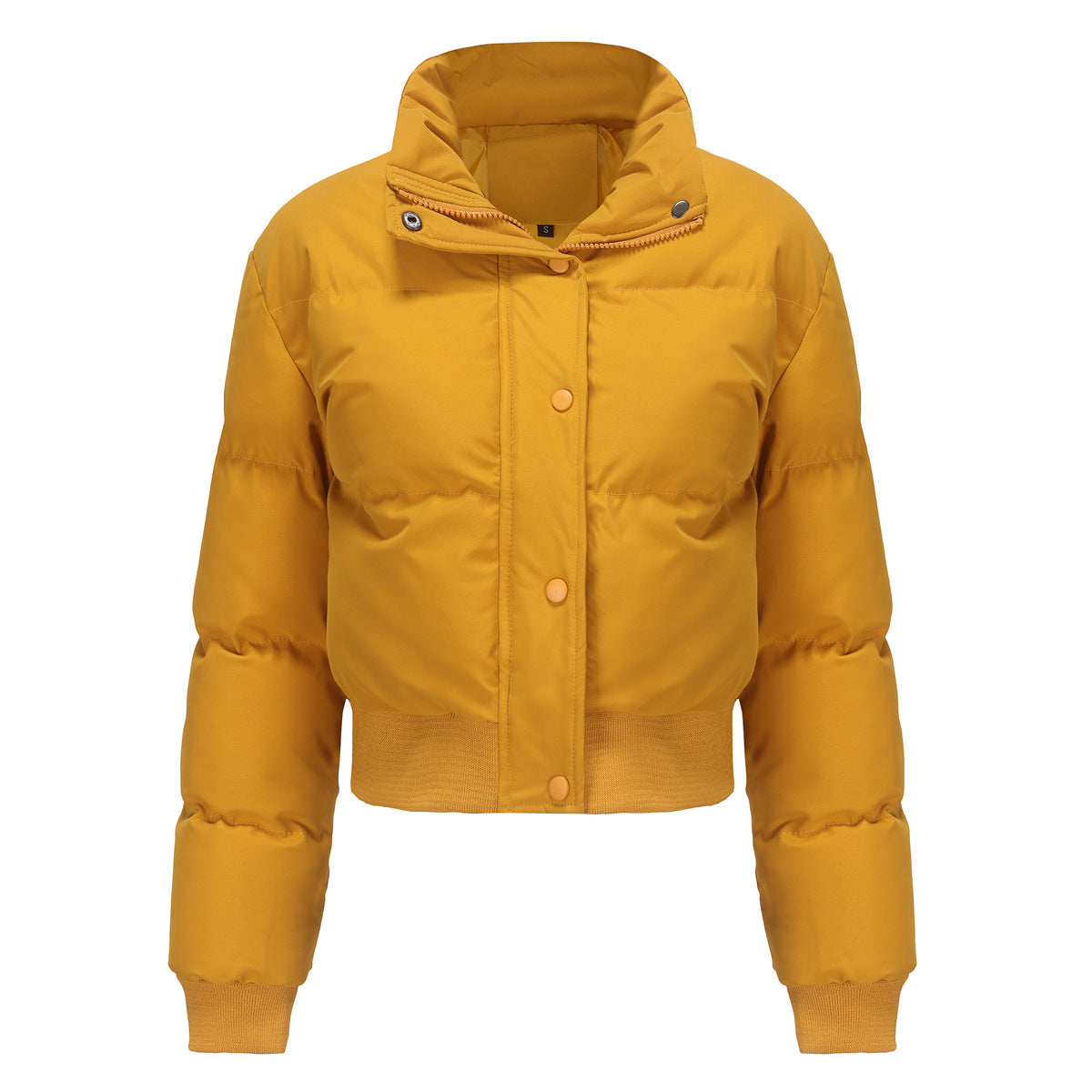 Women's Cropped Quilted Jacket with High Collar and Snap Buttons
