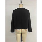 Women's Elegant Short-Sleeve Blazer with Contrast Piping and Pockets