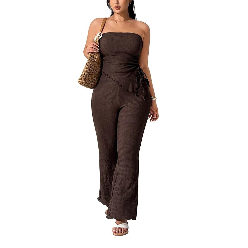 Women's Jumpsuit with Elegant Ruffle and Slim Leg