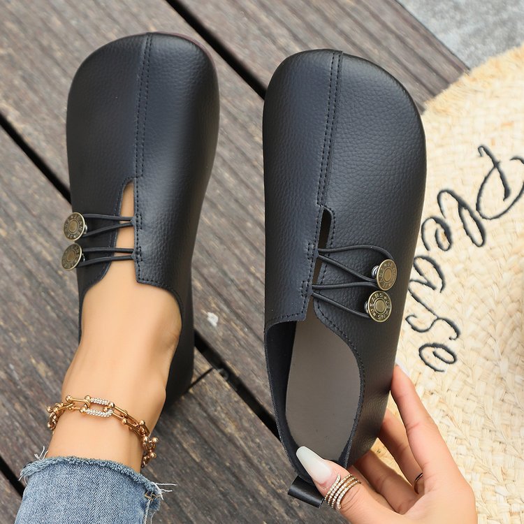 Women's Ballet Flats with Elastic Strap and Decorative Button